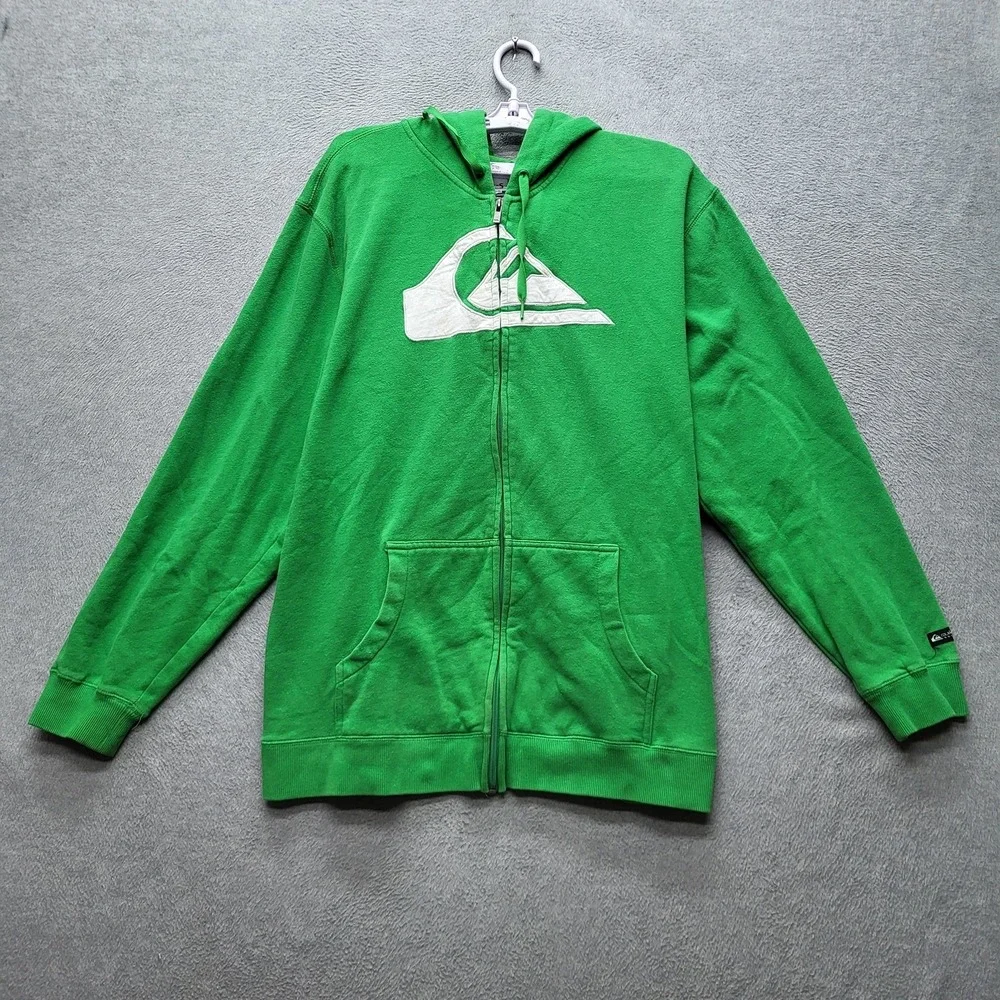 VINTAGE Quiksilver Men Hoodie S‎ Green Logo Embroidery Grunge Surf Skater Y2K